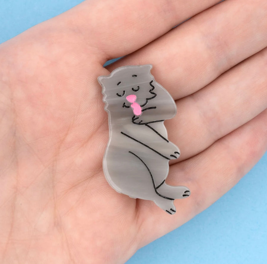 Barrette Chat Gris